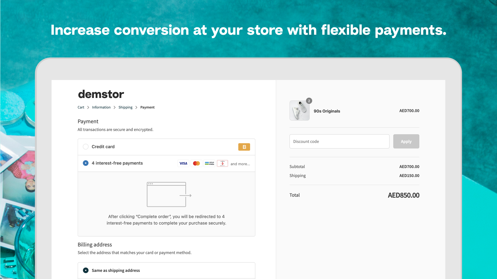 Increase conversion at your store with flexible payments.