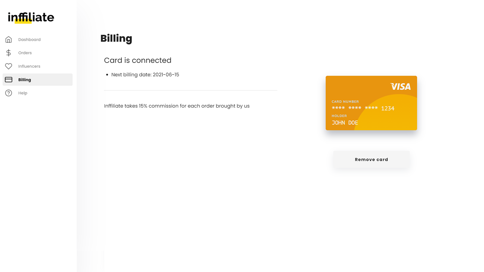 Inffiliate billing page