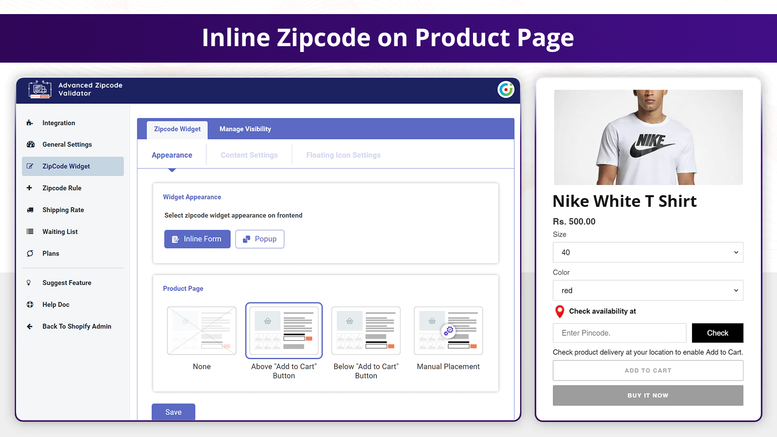 Inline Zipcode on Product Page