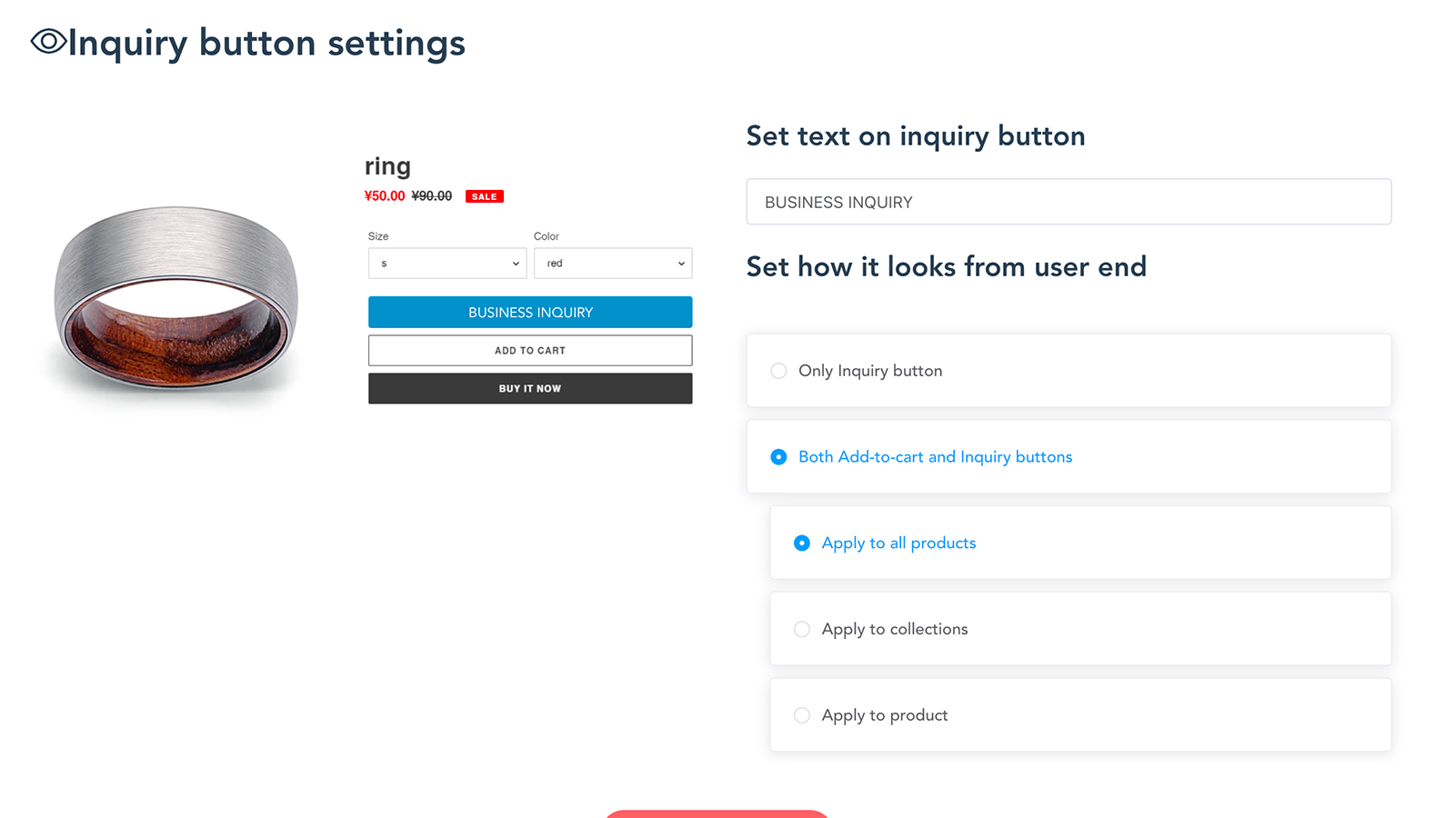 Inquiry button on product listing looking setting