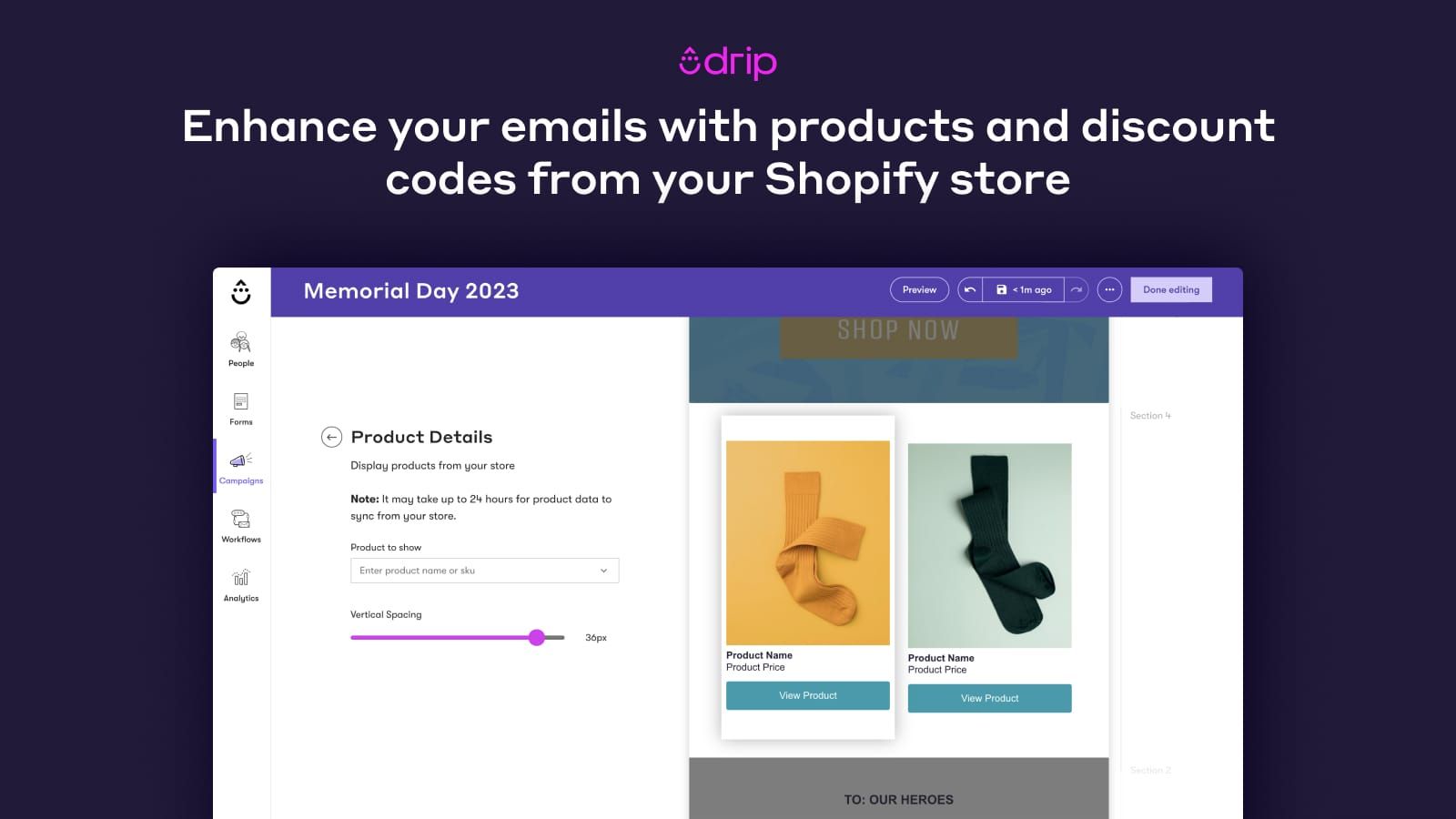 Insert your products into automated emails and email campaigns