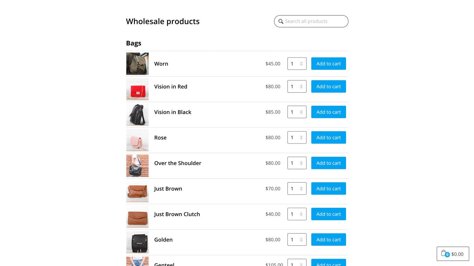 InstaBuy quick order form for wholesale products