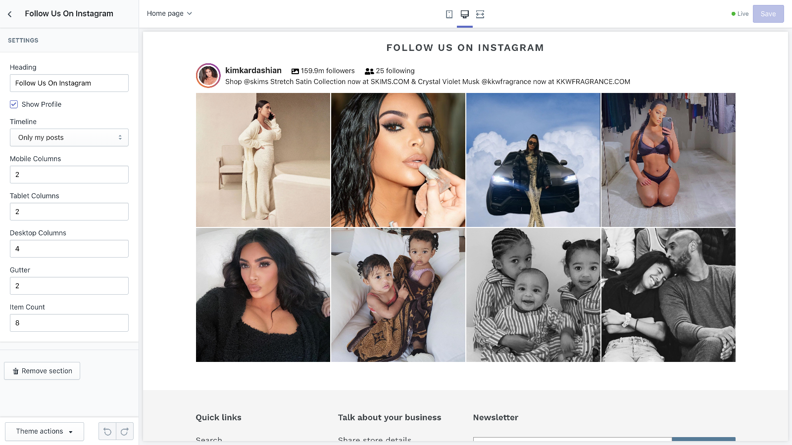 Instagram Feed Configure in Theme Editor