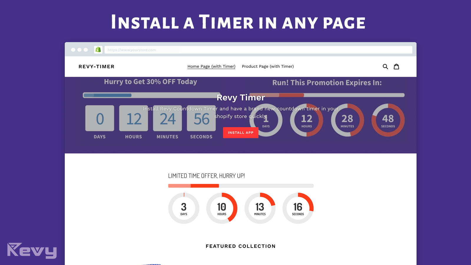 Install countdown timer in any page, homepage, product page, etc