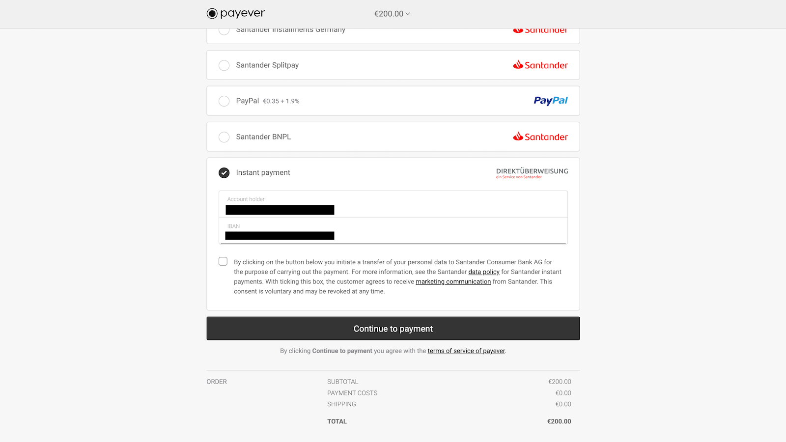 Instant Payment - a service by Santander 