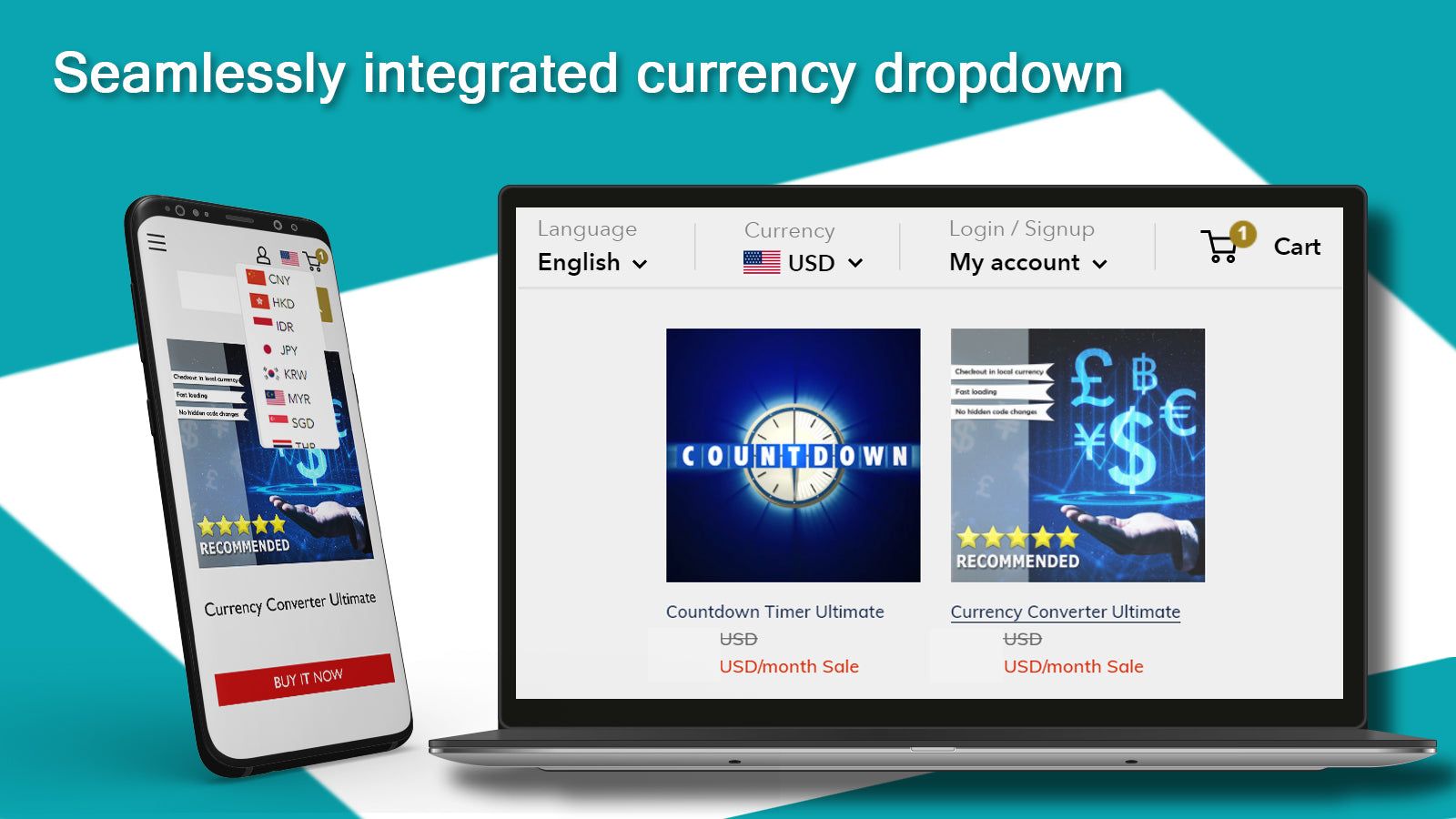 Integrated currency selector designs in currency converter