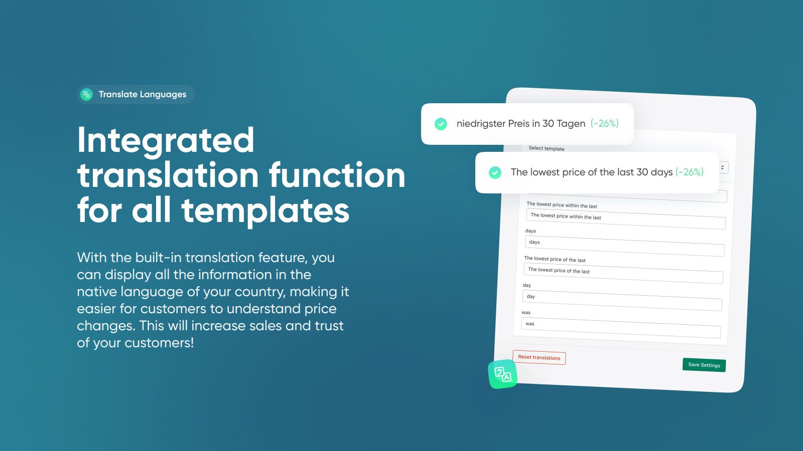Integrated translation function for all templates.