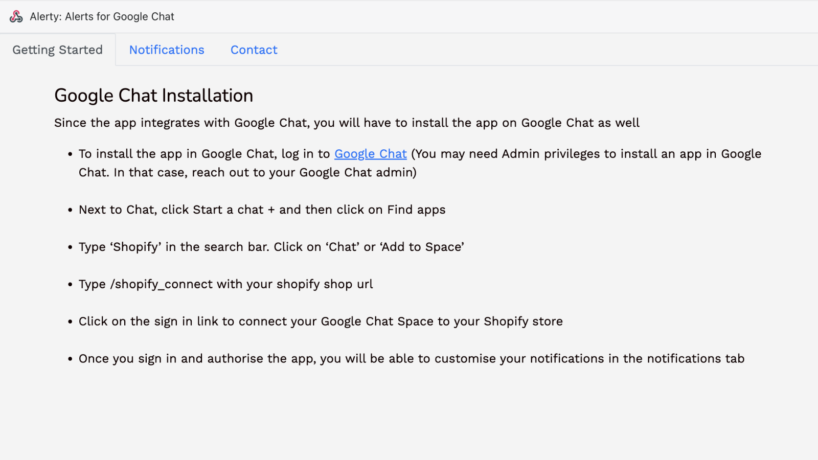 Integration with Google Chat.