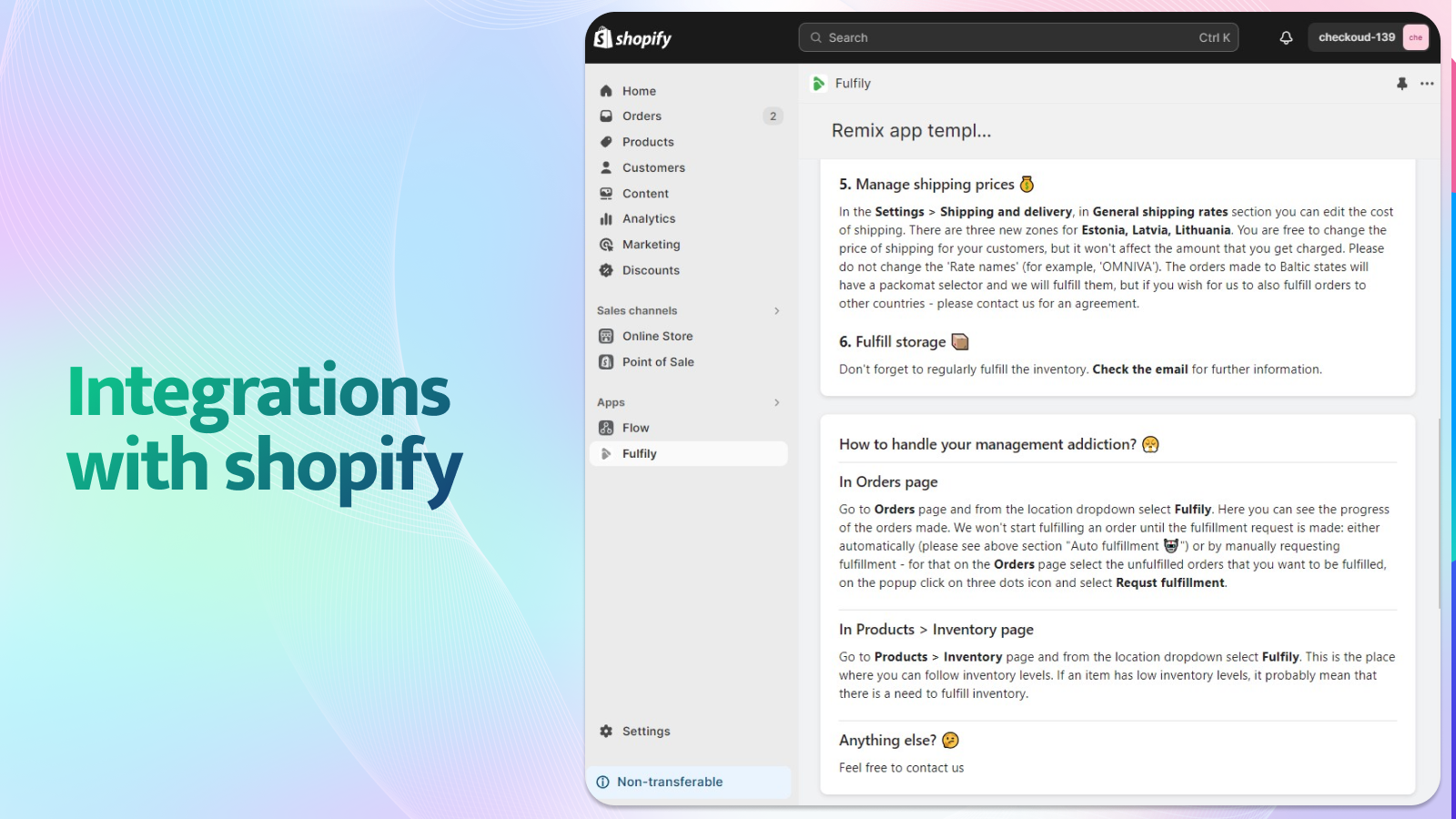 Integrations with shopify (picture of app admin dashboard 2)