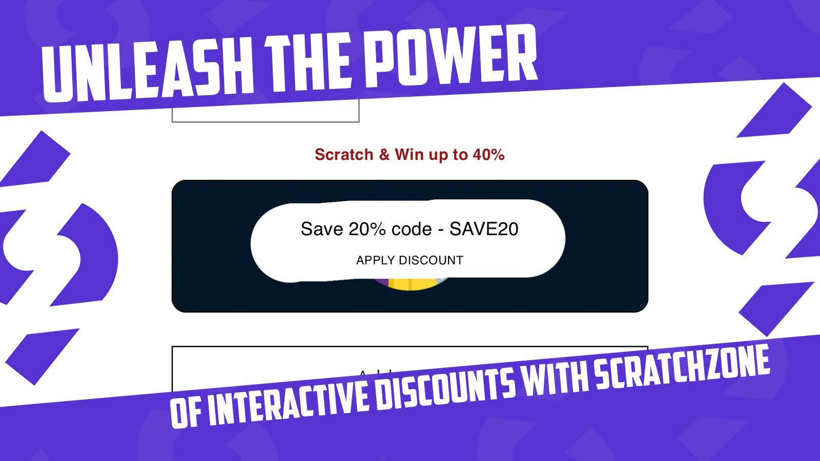 Interactive scratch card revealing a discount code on a mobile 