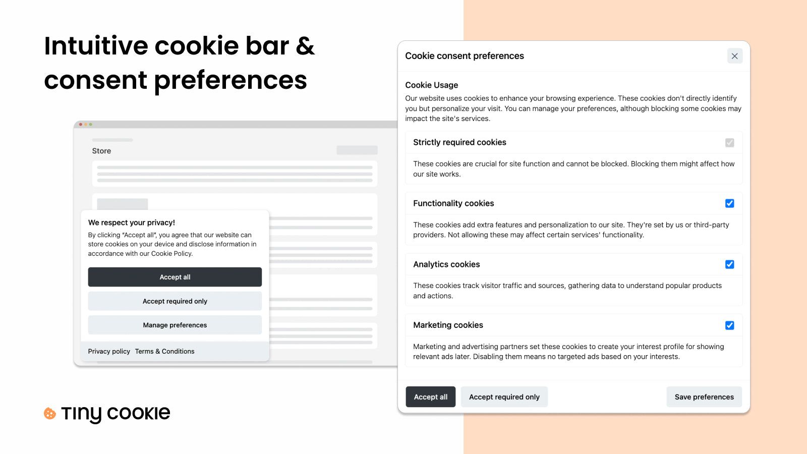 Intuitive cookie bar &  consent preferences