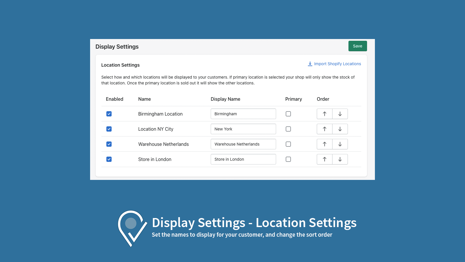 inventory location Settings in the Backend
