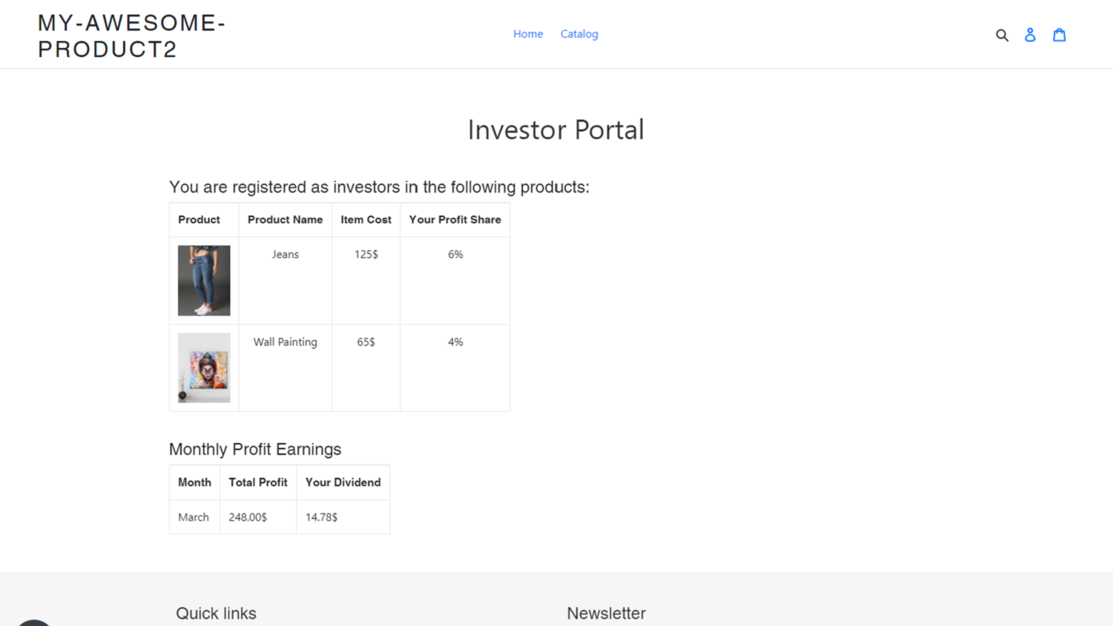 Investor portal on the front end of your store