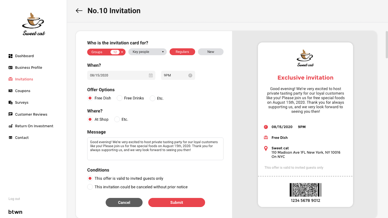 Invitations feature