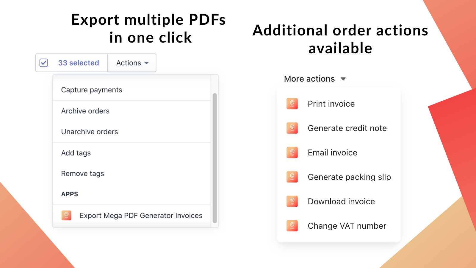 Invoice PDF Generator – order menu – print, download or email