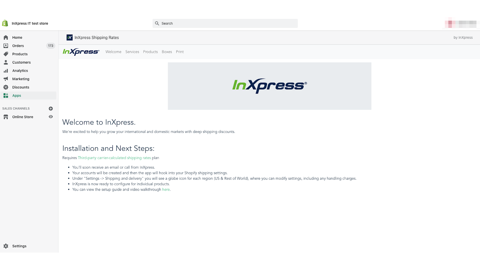 InXpress Welcome screen