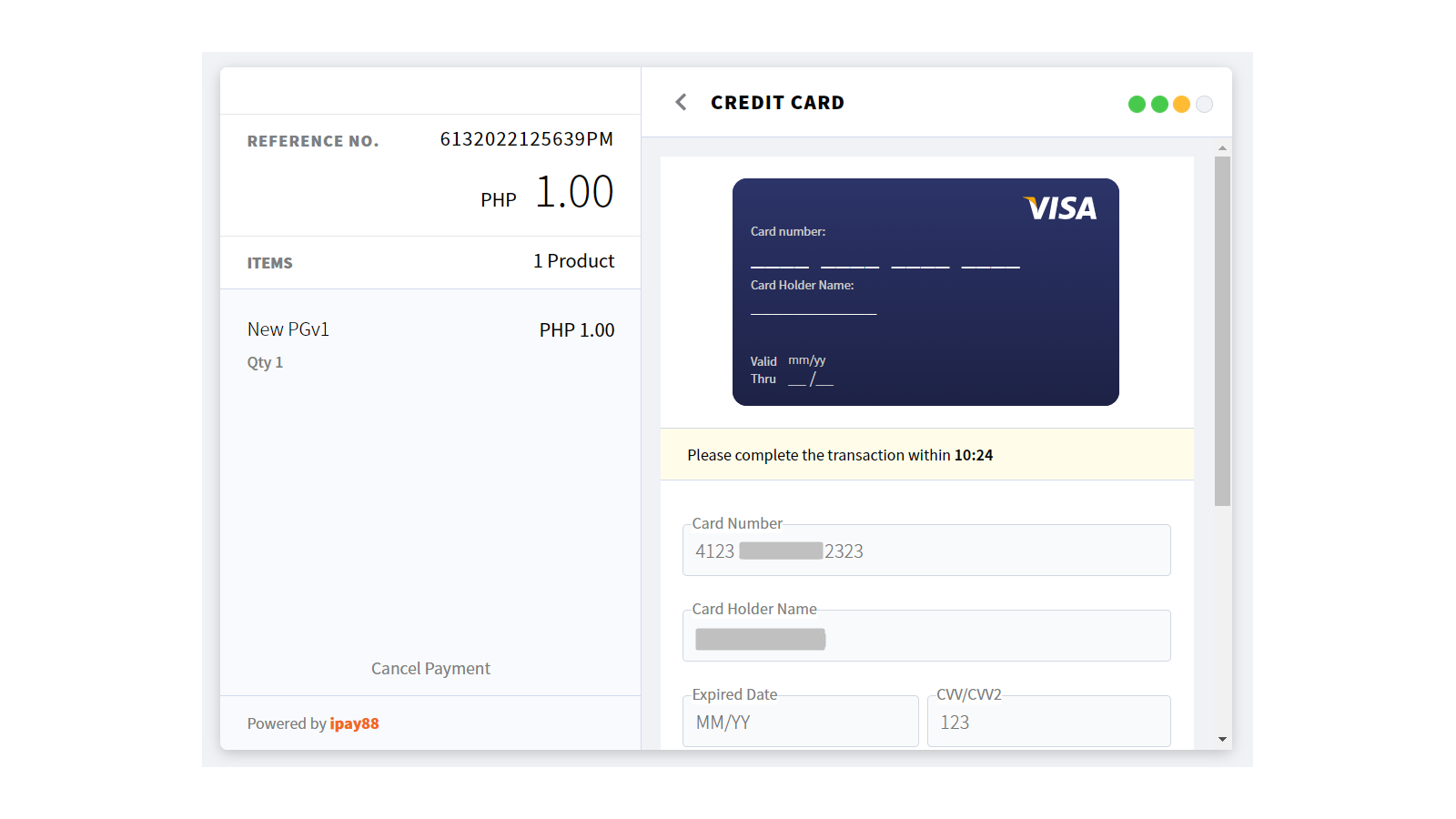 iPay88 credit card payment page  