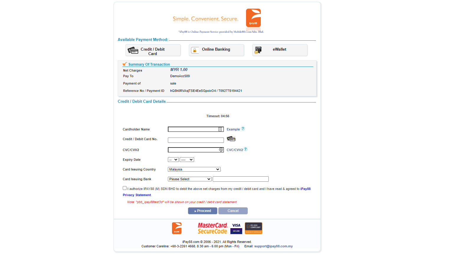 iPay88 credit card payment page