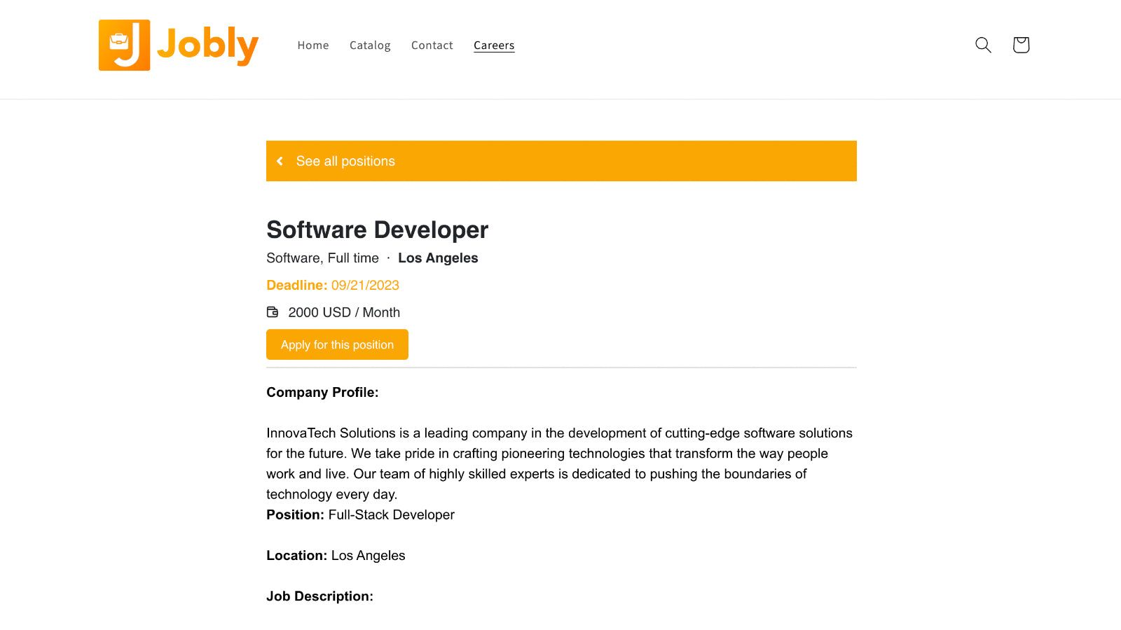 Job overview page - detailed listing view. 