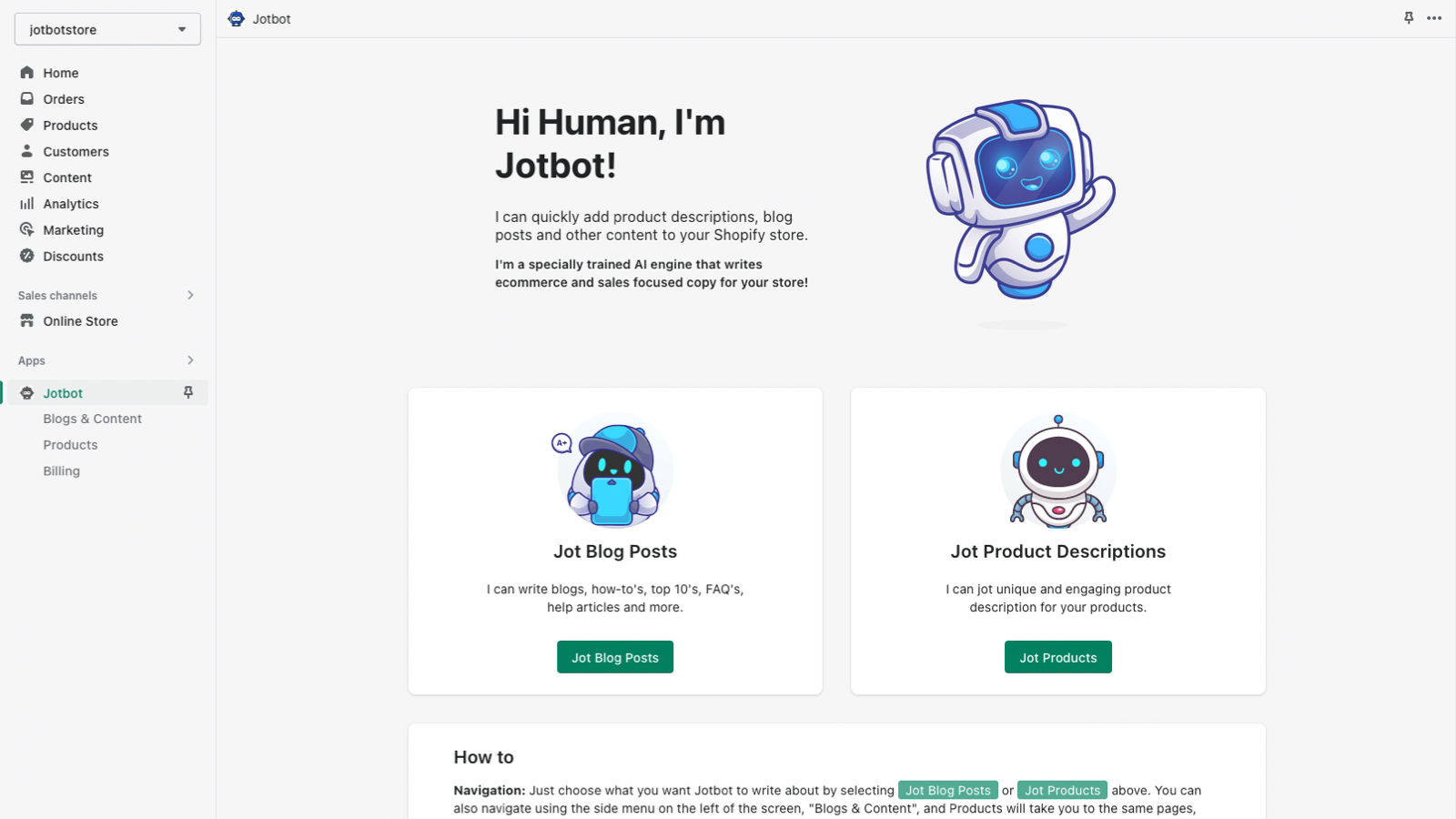 Jotbot AI Index Page
