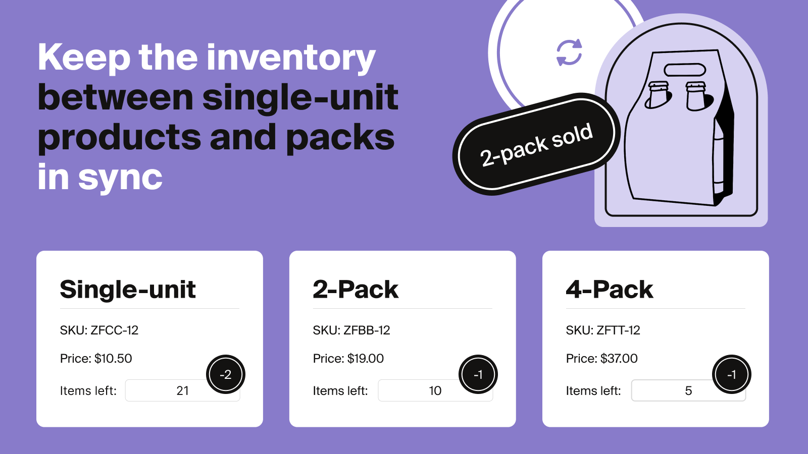 Keep inventory between single-unit products and packs in sync