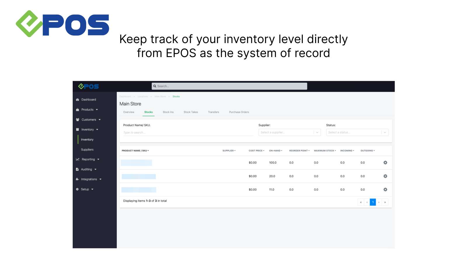 Keep track of your inventory level directly from EPOS