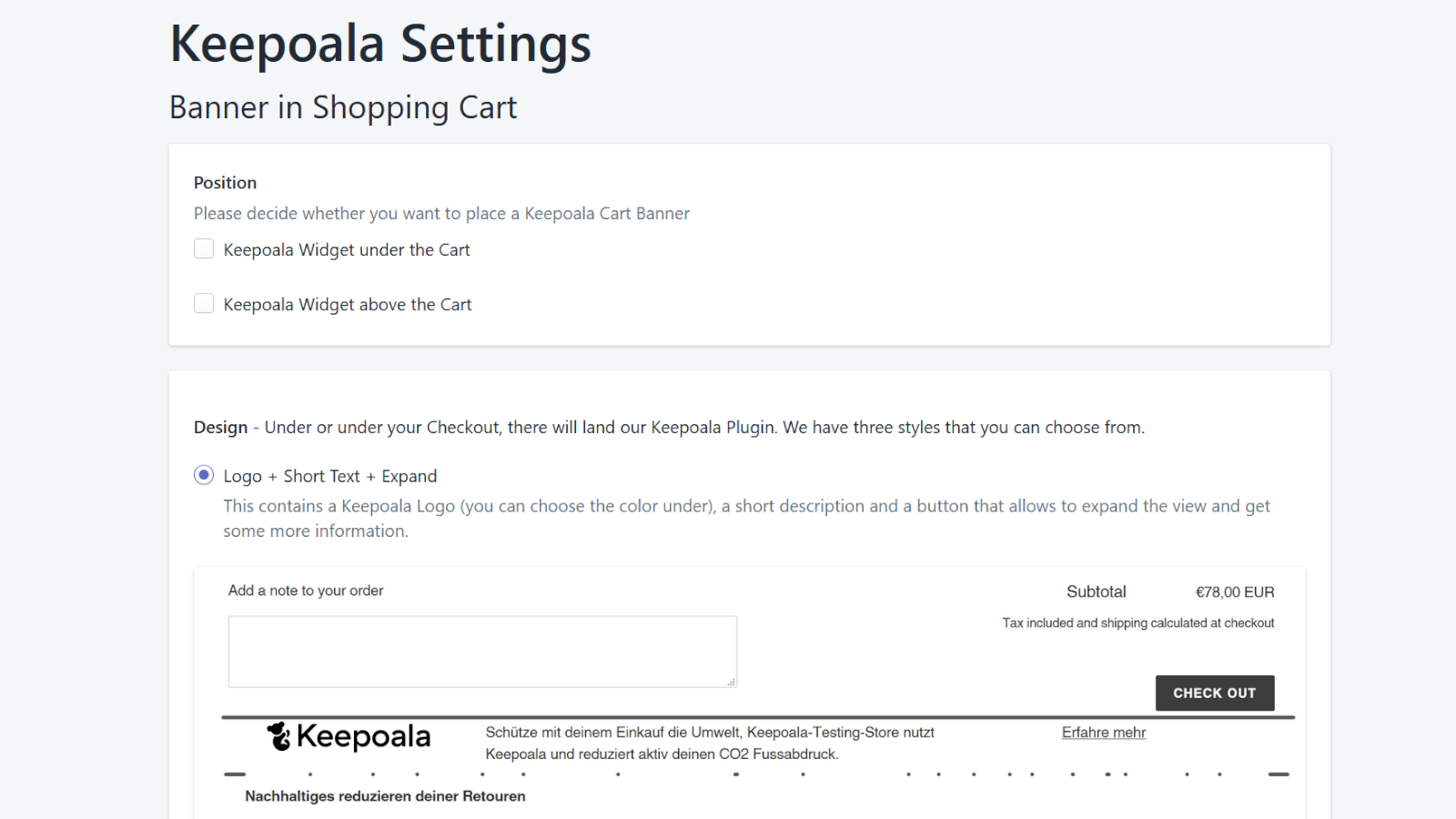 Keepoala Settings Admin panel