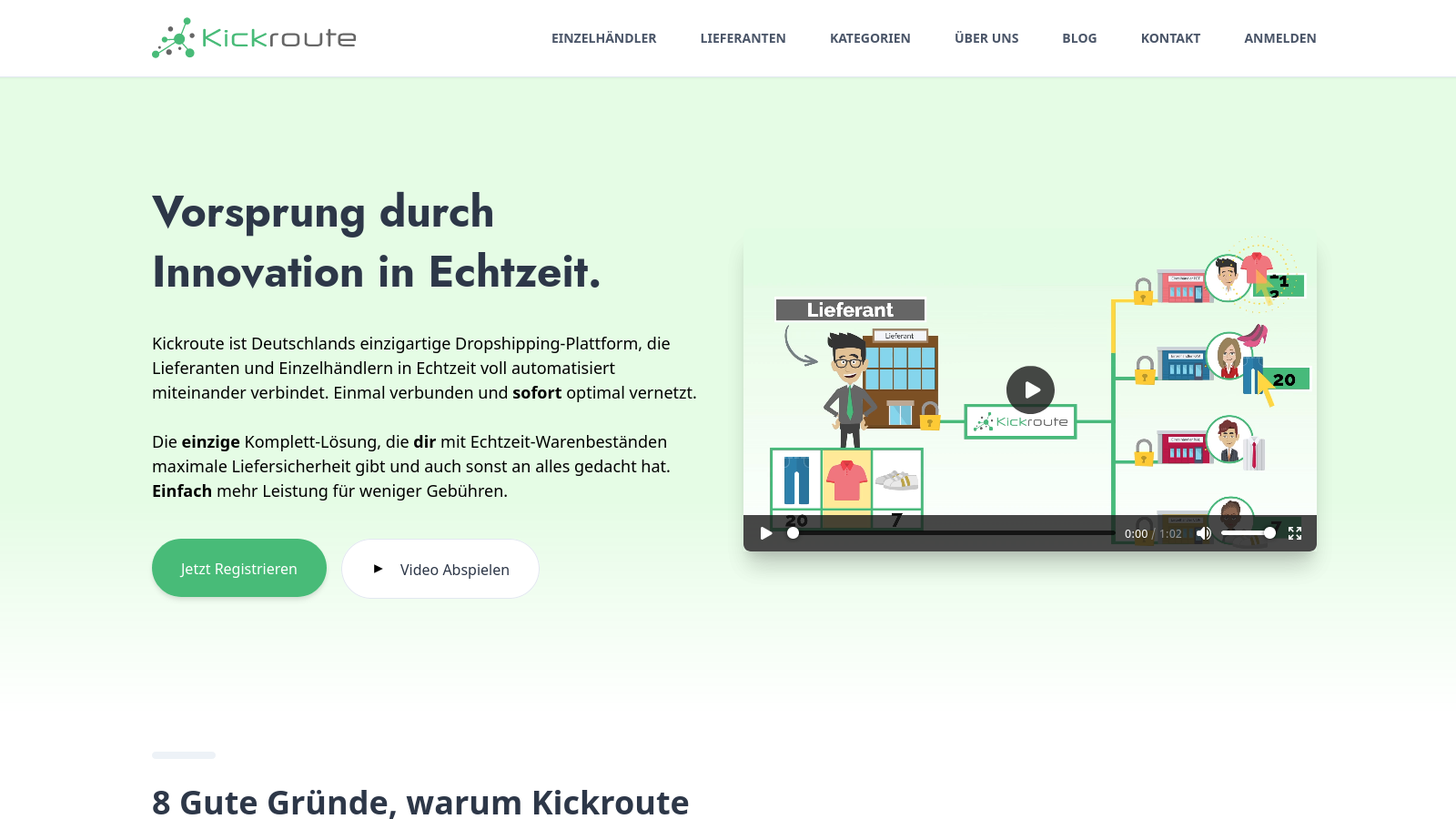 Kickroute Landing page