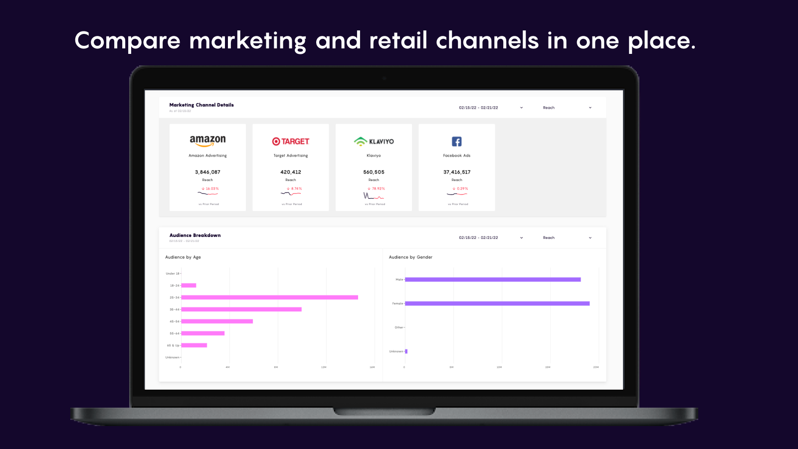 KPI tracking and reporting across marketing and retail channels.