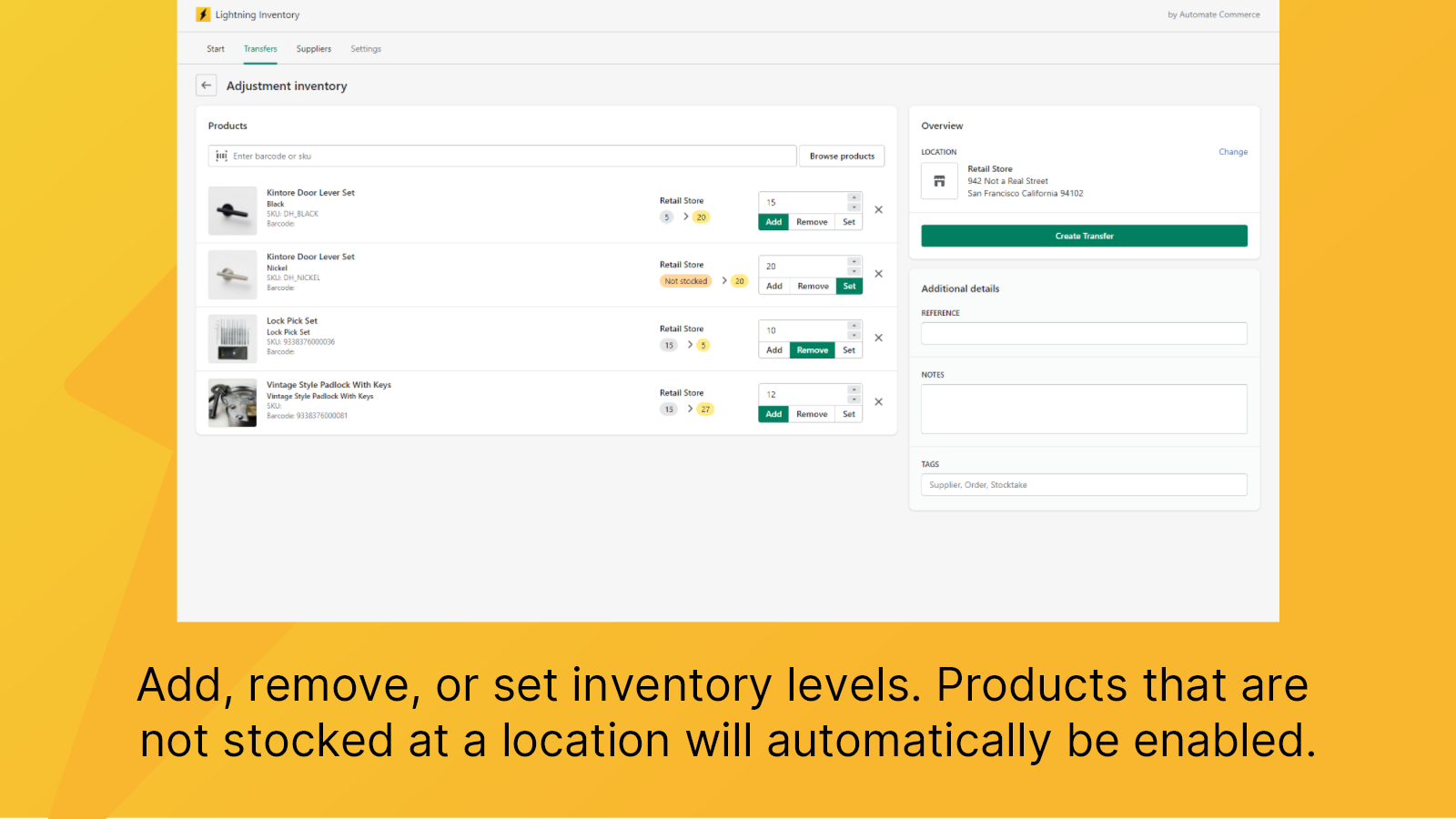 Lightning inventory - adjust inventory levels