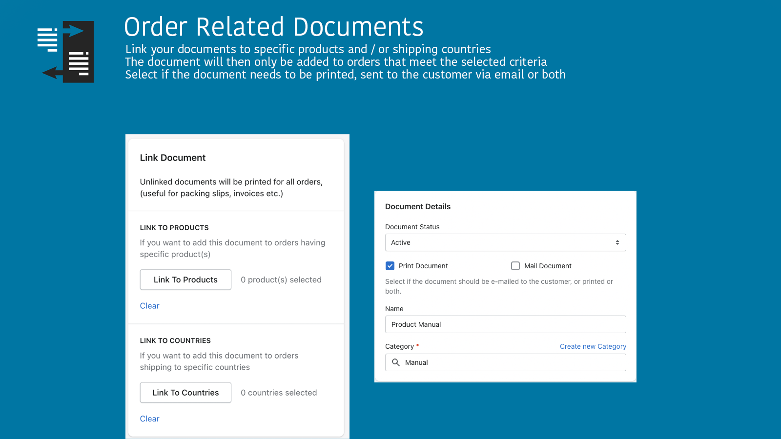 Link your document to specific products or shipping countries