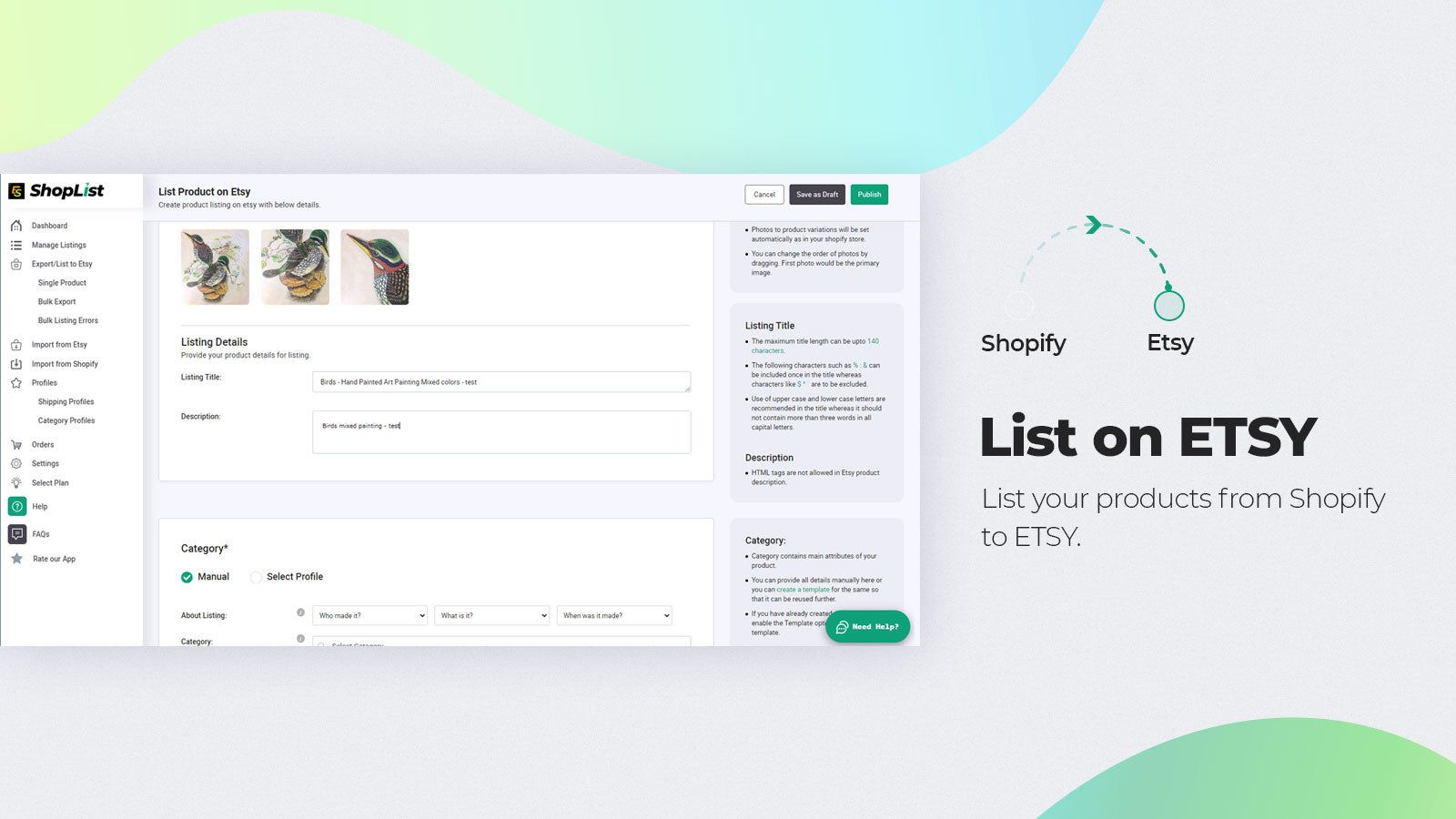 List products from Shopify to ETSY - Etsy upload