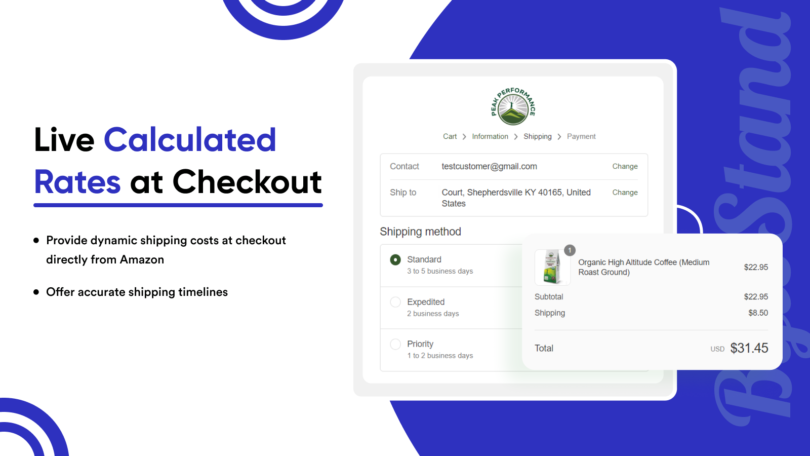 Live calculated rates at checkout with shipping timelines