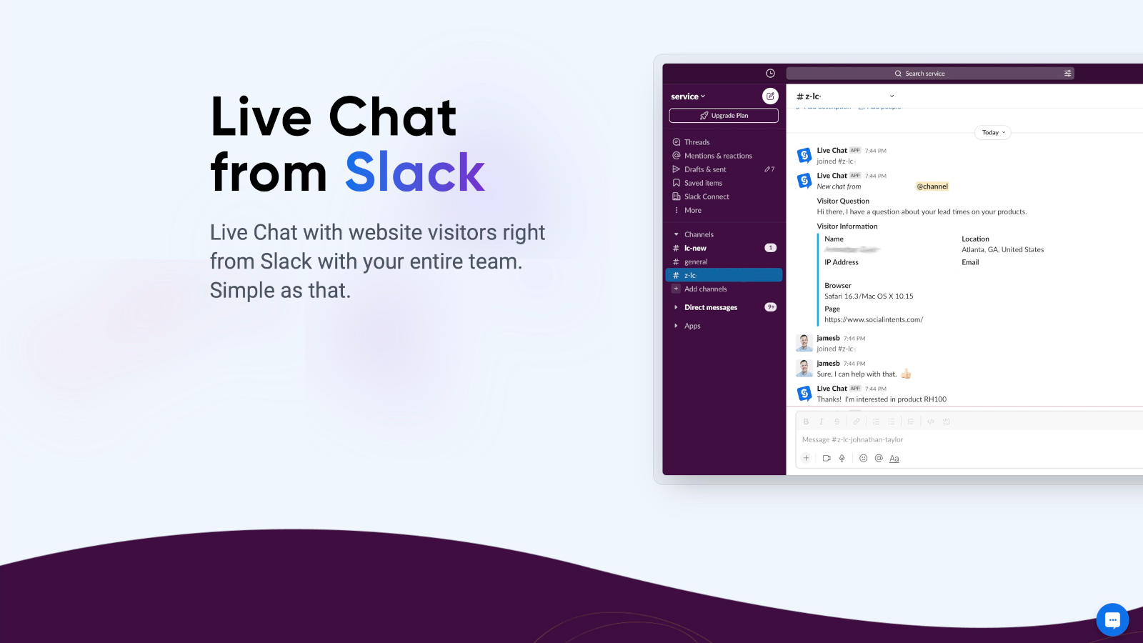 Live Chat with visitors from Slack