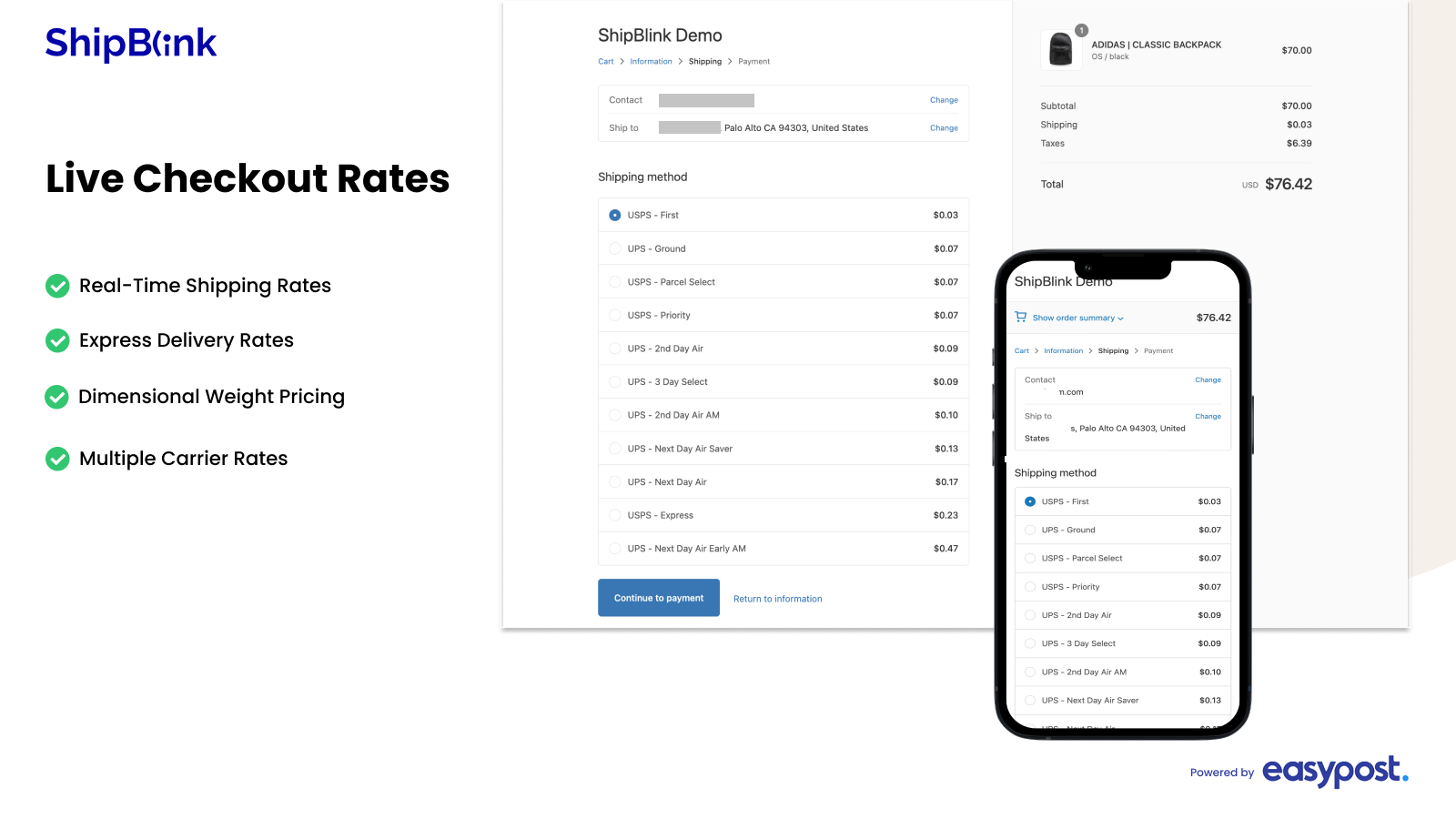 Live checkout rates on Storefront - Powered by ShipBlink