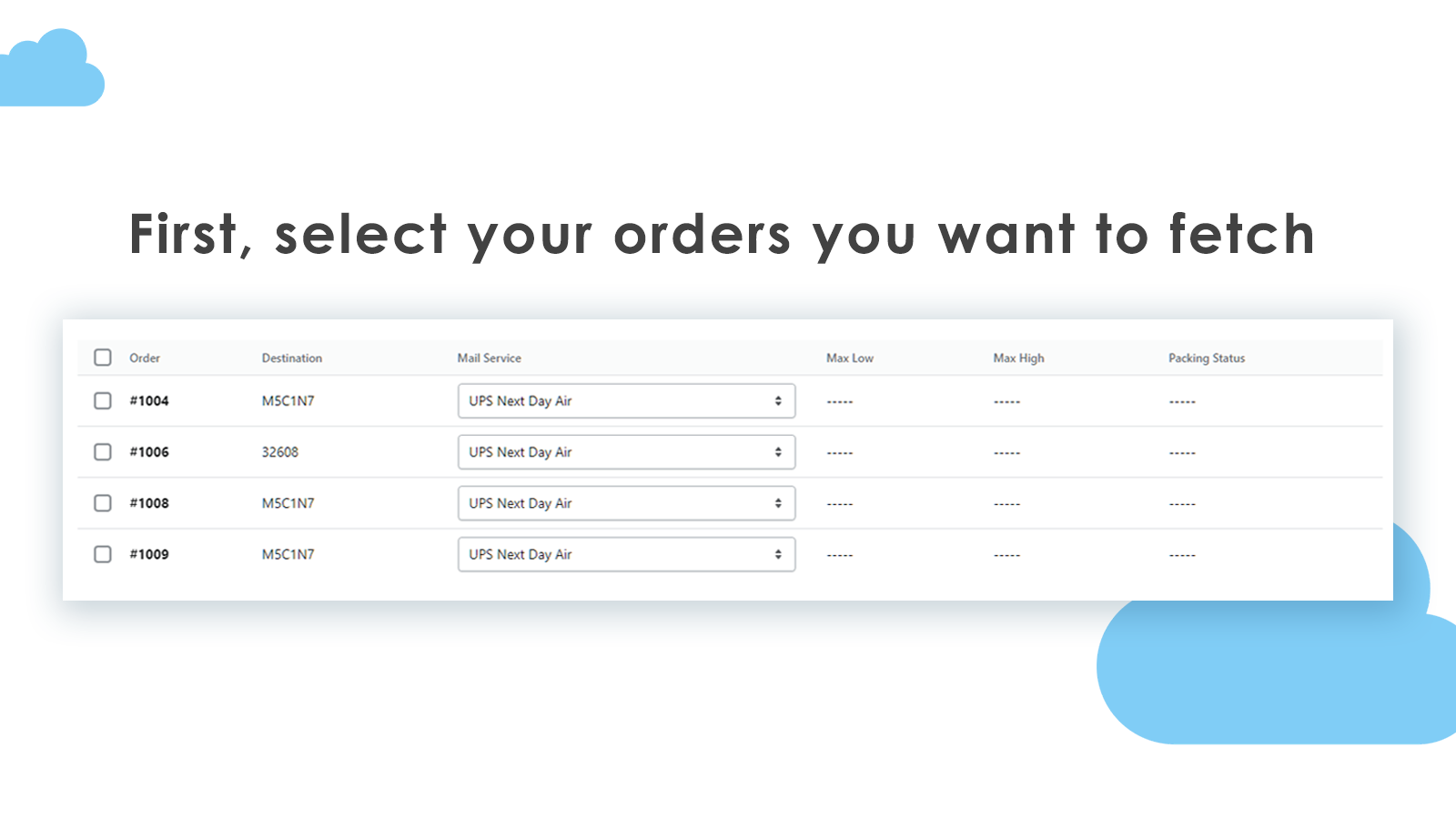 Load all orders in, select orders to fetch weather for
