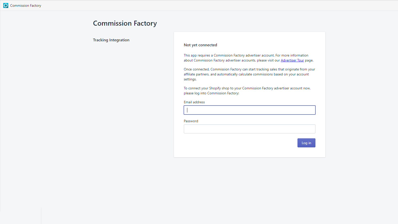Log into your Commission Factory user profile to get started