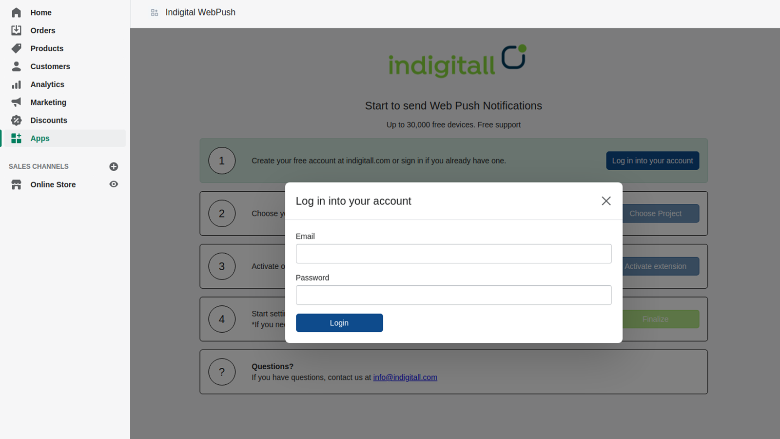 Login with your Indigitall account.