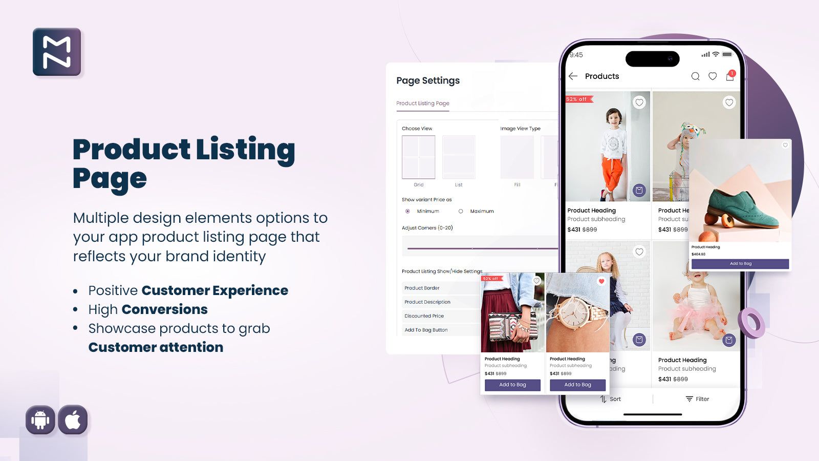 Magenative Shopify Mobile App product listing pages