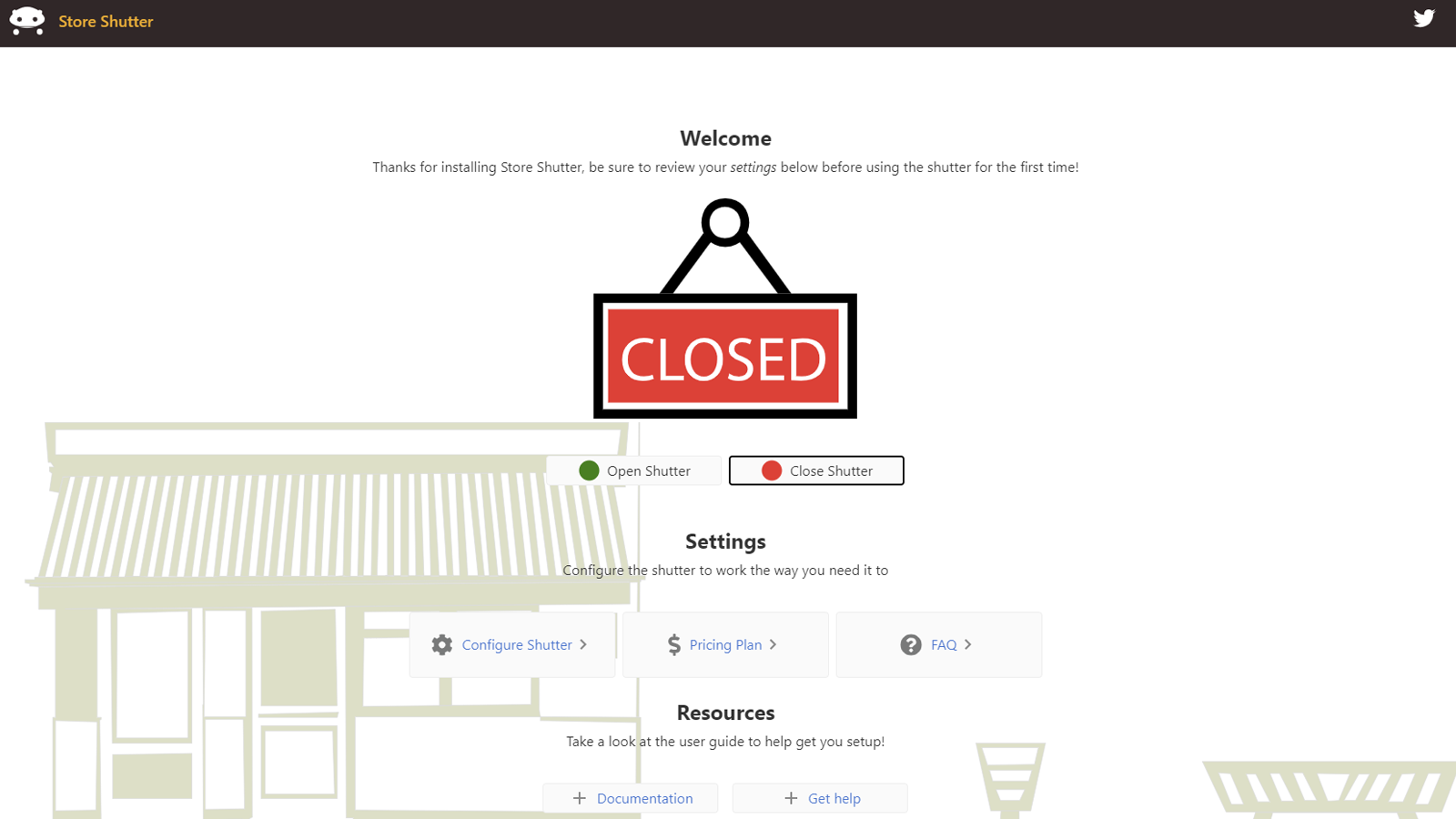main store shutter screen when shutter is closed
