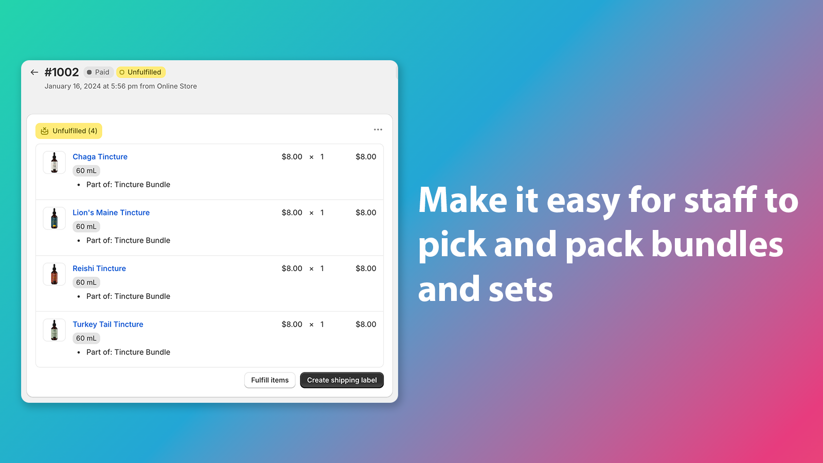 Make it easy for staff to pick and pack bundles and sets
