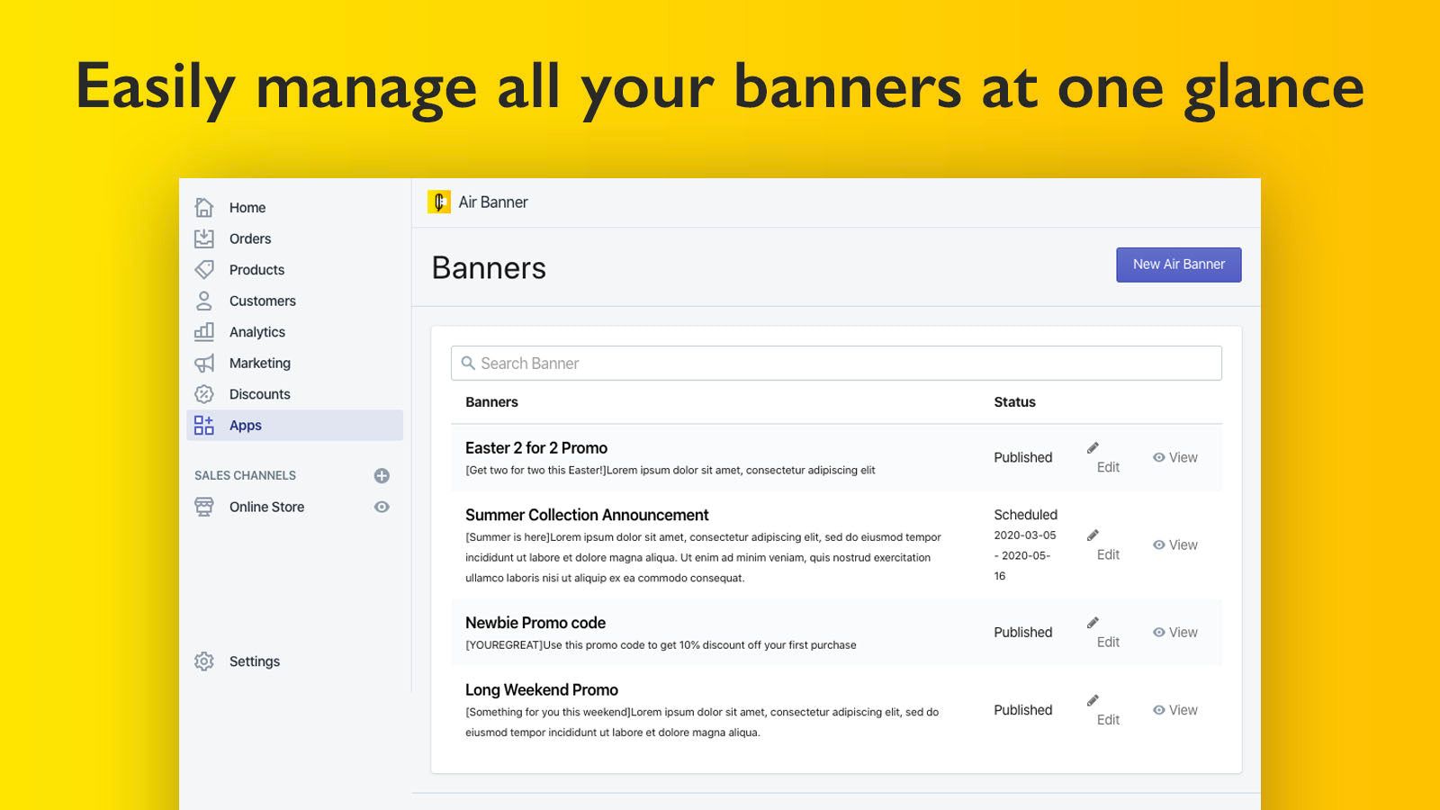 Manage all banners easily