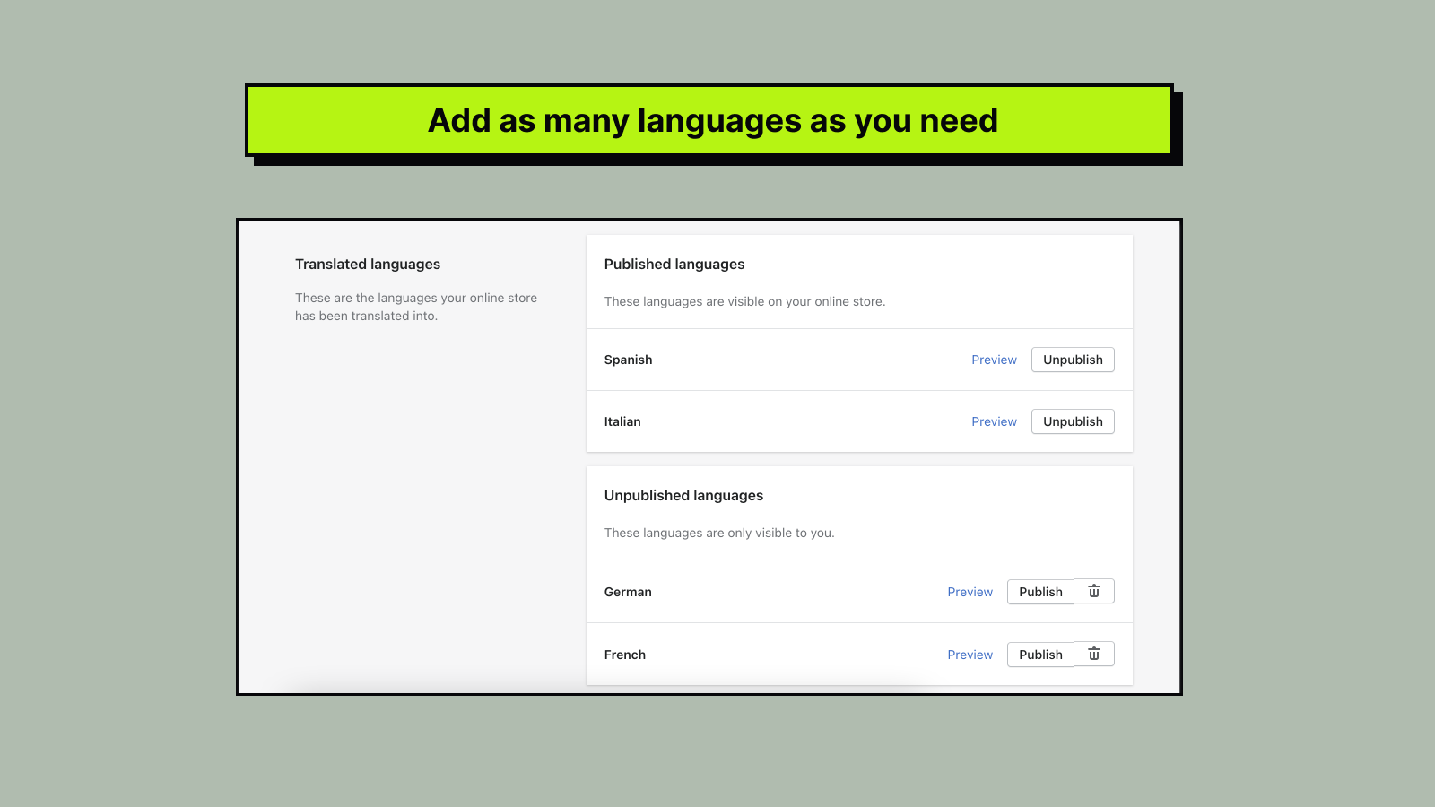 Manage all languages