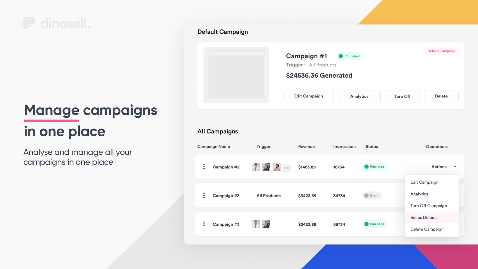 Manage all post purchase upsell campaigns in one place