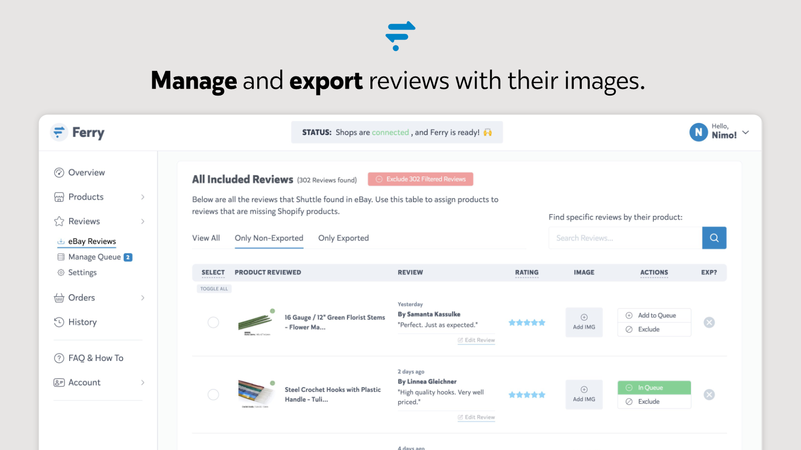 Manage and export reviews with their images