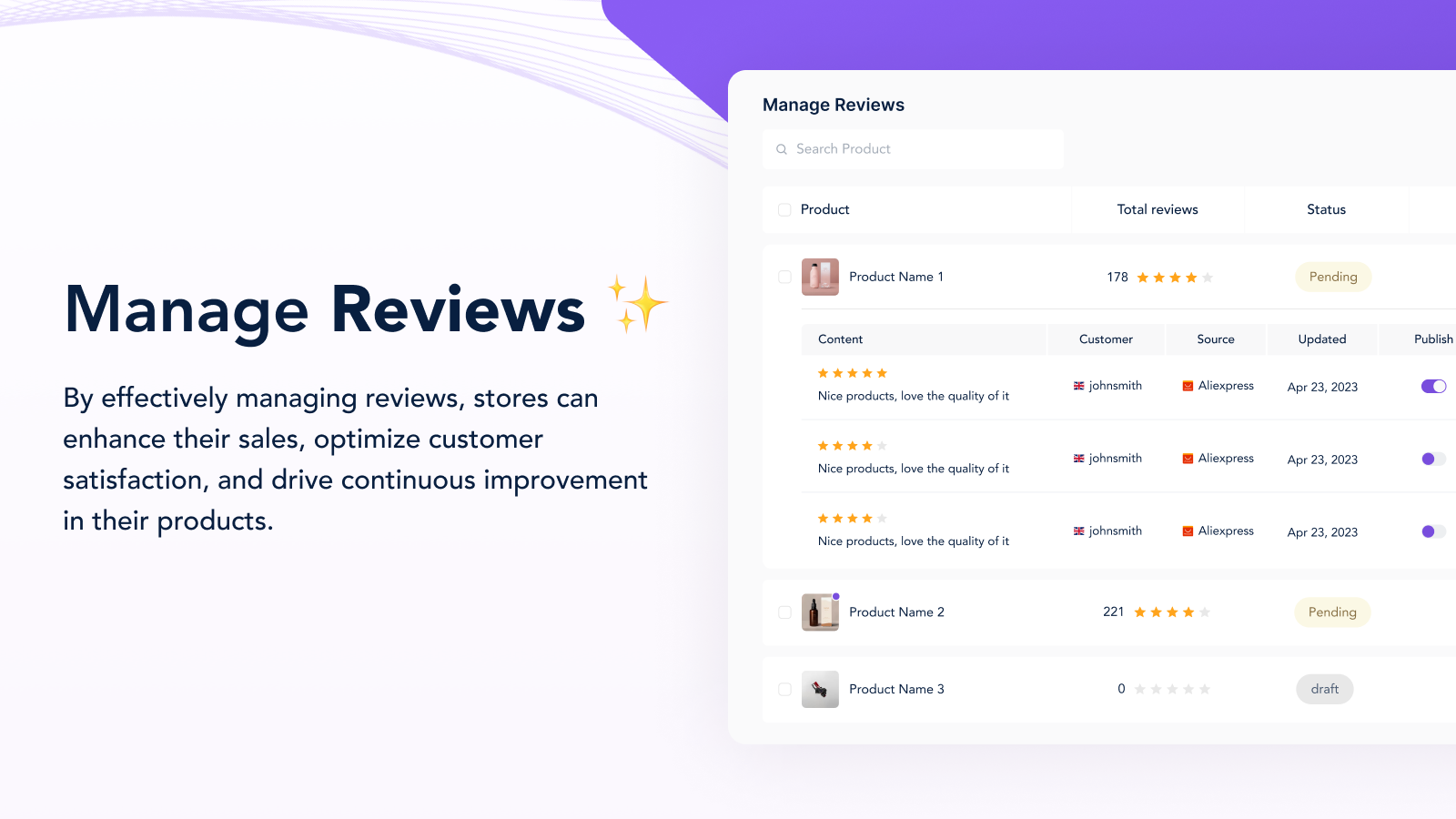Manage and update Reviews