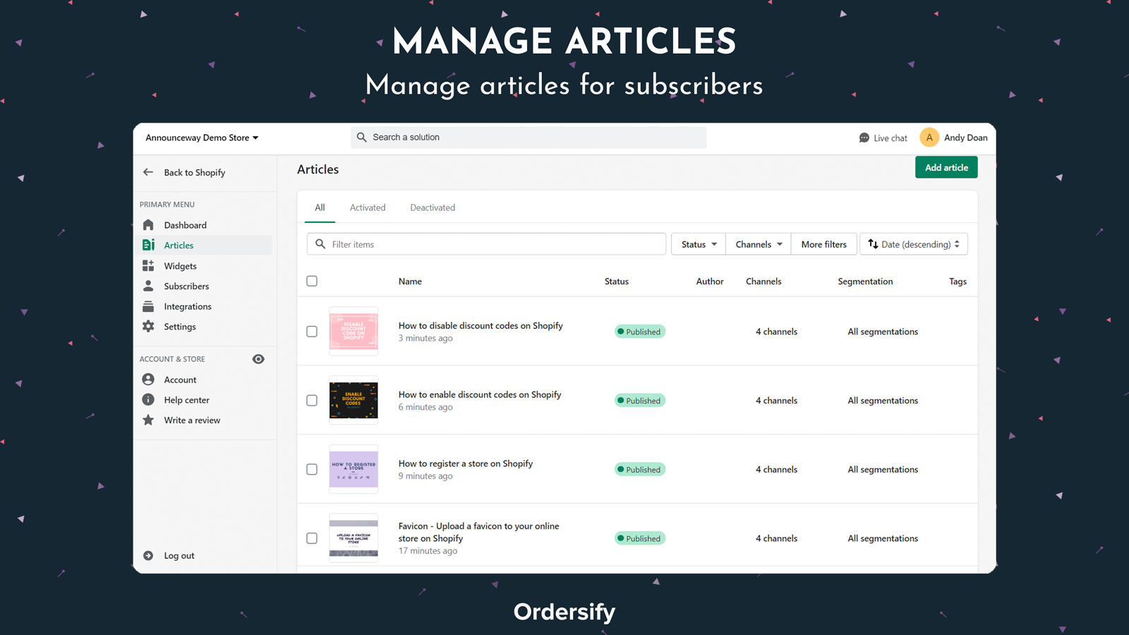 Manage articles