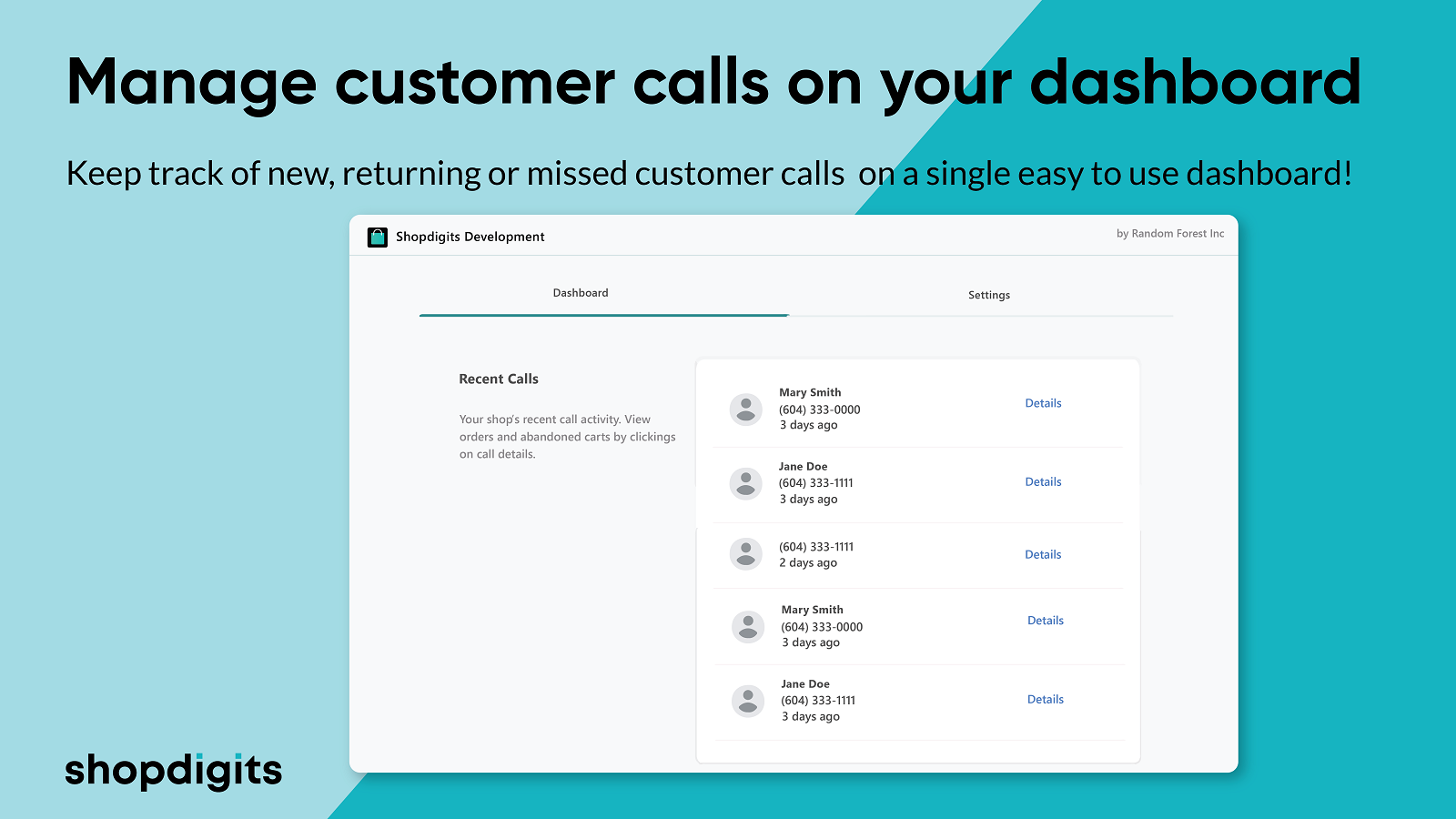 Manage customer calls using the Shopdigits dashboard 