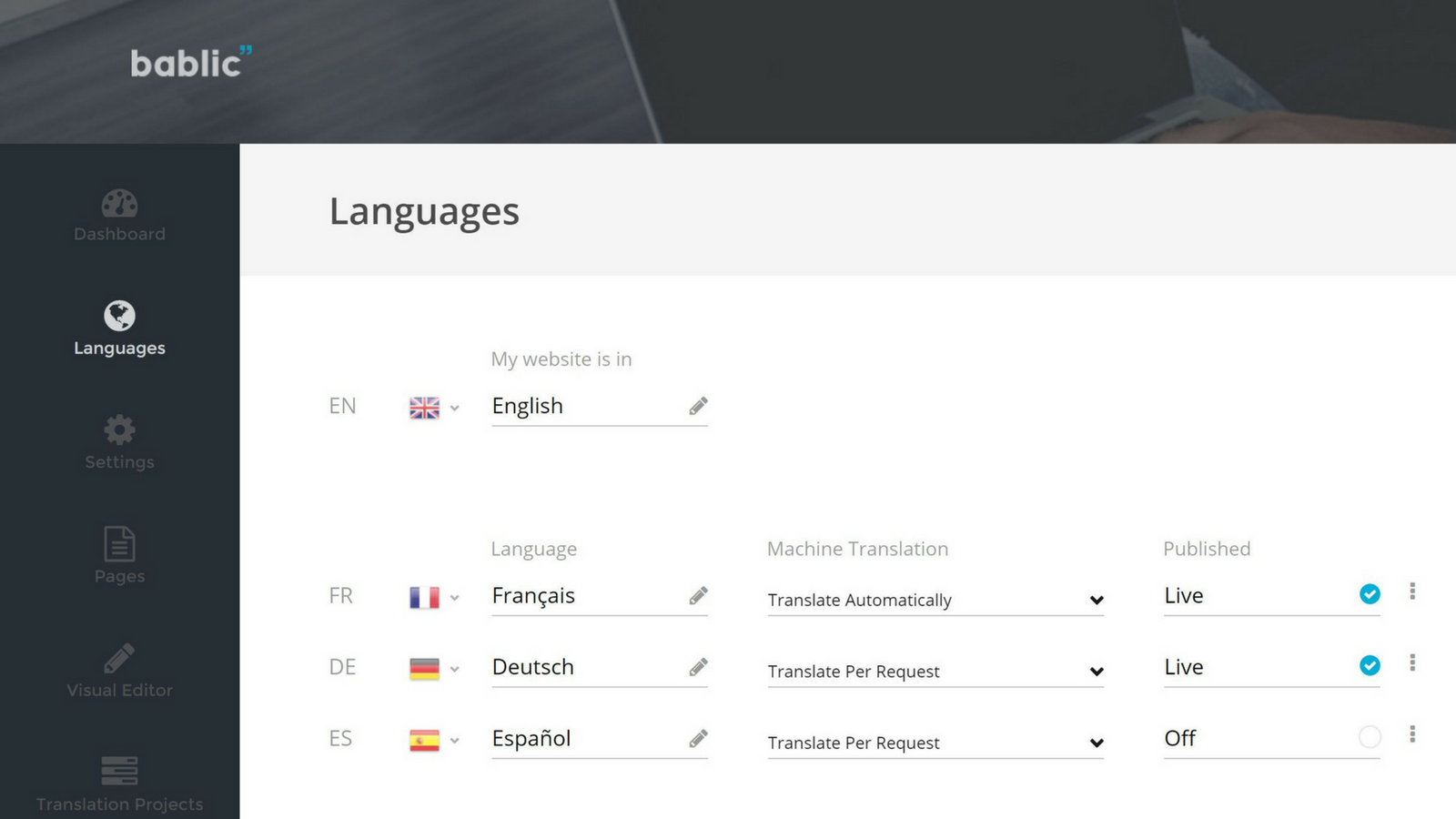Manage languages