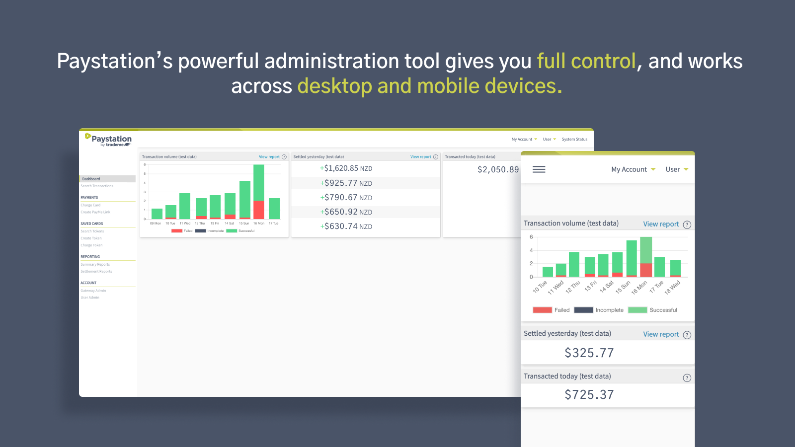 Manage on the go with Paystation's powerful administration tool.